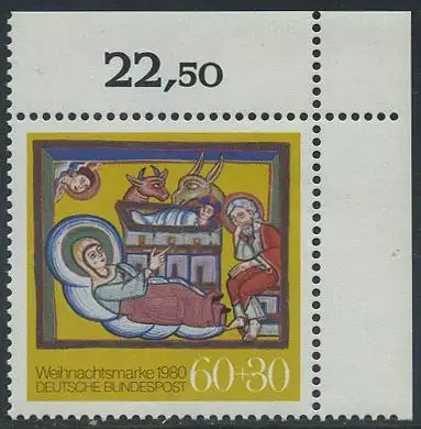 BUND 1980 Michel-Nummer 1066 postfrisch EINZELMARKE ECKRAND oben rechts