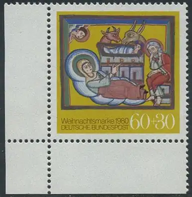 BUND 1980 Michel-Nummer 1066 postfrisch EINZELMARKE ECKRAND unten links
