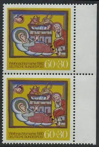 BUND 1980 Michel-Nummer 1066 postfrisch vert.PAAR Randmarken rechts