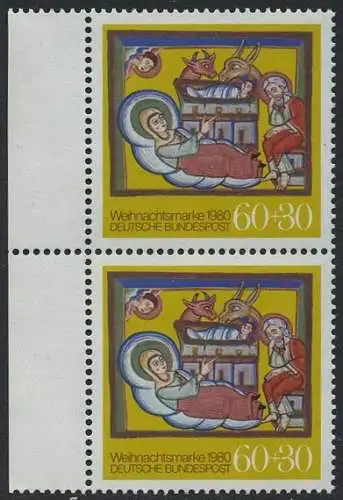 BUND 1980 Michel-Nummer 1066 postfrisch vert.PAAR Randmarken links