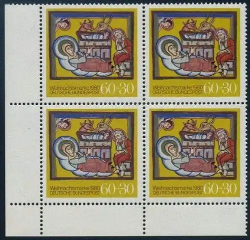 BUND 1980 Michel-Nummer 1066 postfrisch BLOCK ECKRAND unten links