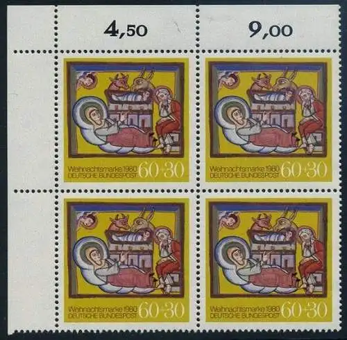 BUND 1980 Michel-Nummer 1066 postfrisch BLOCK ECKRAND oben links