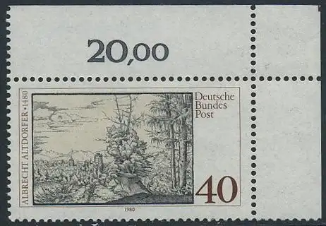 BUND 1980 Michel-Nummer 1067 postfrisch EINZELMARKE ECKRAND oben rechts