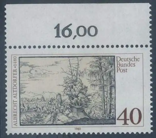 BUND 1980 Michel-Nummer 1067 postfrisch EINZELMARKE RAND oben