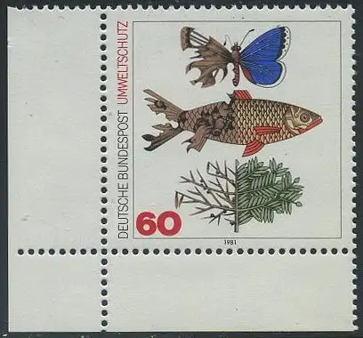 BUND 1981 Michel-Nummer 1087 postfrisch EINZELMARKE ECKRAND unten links