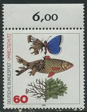 BUND 1981 Michel-Nummer 1087 postfrisch EINZELMARKE RAND oben