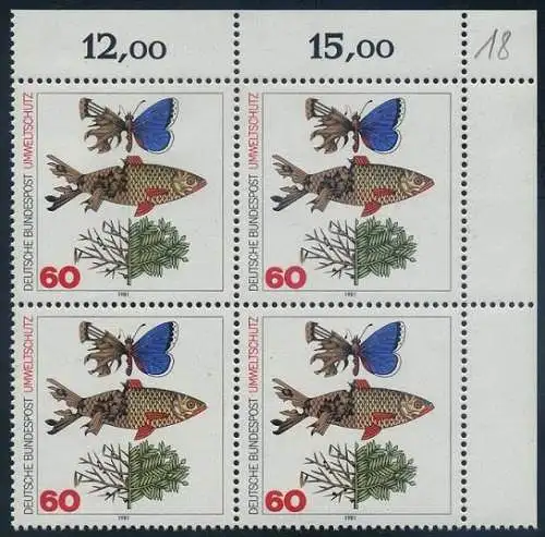 BUND 1981 Michel-Nummer 1087 postfrisch BLOCK ECKRAND oben rechts