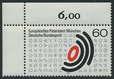 BUND 1981 Michel-Nummer 1088 postfrisch EINZELMARKE ECKRAND oben links