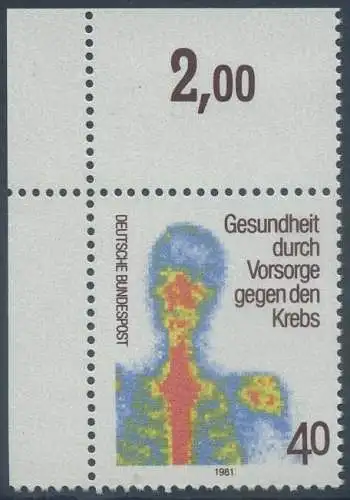 BUND 1981 Michel-Nummer 1089 postfrisch EINZELMARKE ECKRAND oben links