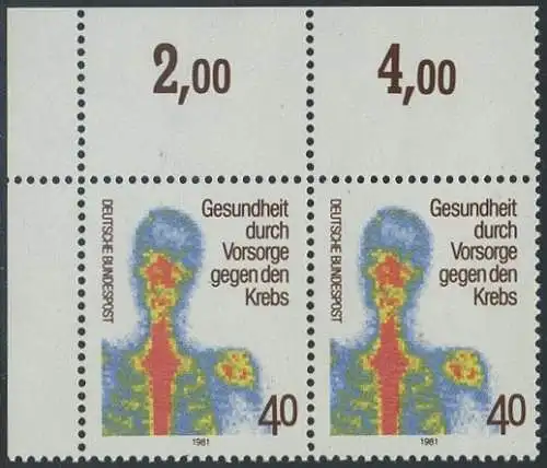 BUND 1981 Michel-Nummer 1089 postfrisch horiz.PAAR ECKRAND oben links