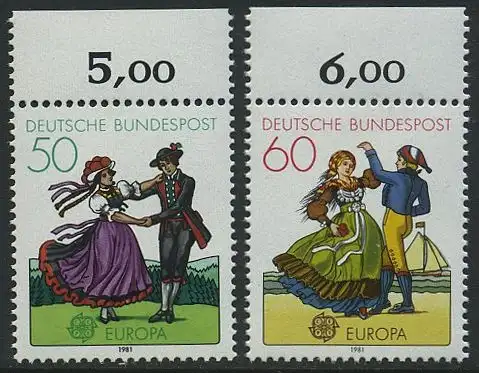 BUND 1981 Michel-Nummer 1096-1097 postfrisch SATZ(2) EINZELMARKEN RÄNDER oben