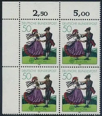 BUND 1981 Michel-Nummer 1096 postfrisch BLOCK ECKRAND oben links