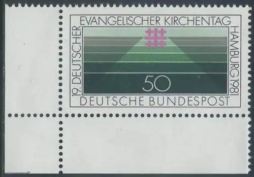 BUND 1981 Michel-Nummer 1098 postfrisch EINZELMARKE ECKRAND unten links