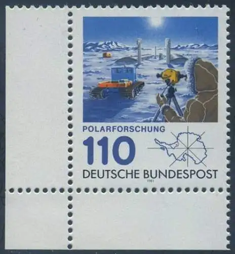 BUND 1981 Michel-Nummer 1100 postfrisch EINZELMARKE ECKRAND unten links