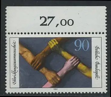 BUND 1981 Michel-Nummer 1103 postfrisch EINZELMARKE RAND oben