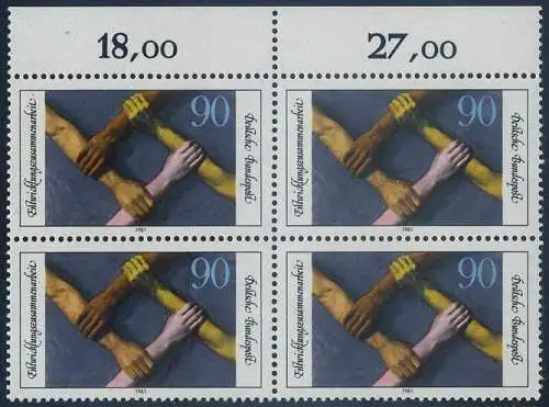 BUND 1981 Michel-Nummer 1103 postfrisch BLOCK RÄNDER oben