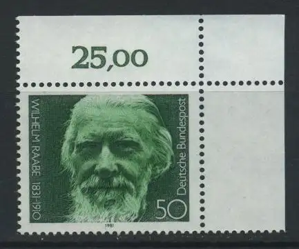 BUND 1981 Michel-Nummer 1104 postfrisch EINZELMARKE ECKRAND oben rechts