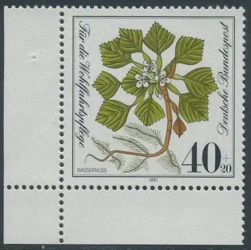 BUND 1981 Michel-Nummer 1108 postfrisch EINZELMARKE ECKRAND unten links
