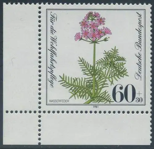 BUND 1981 Michel-Nummer 1110 postfrisch EINZELMARKE ECKRAND unten links