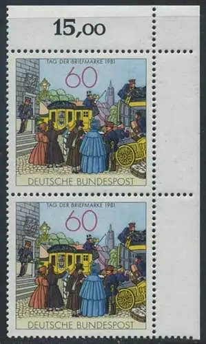 BUND 1981 Michel-Nummer 1112 postfrisch vert.PAAR ECKRAND oben rechts