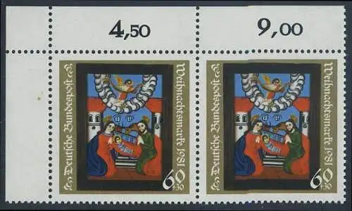 BUND 1981 Michel-Nummer 1113 postfrisch horiz.PAAR ECKRAND oben links