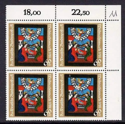 BUND 1981 Michel-Nummer 1113 postfrisch BLOCK ECKRAND oben rechts