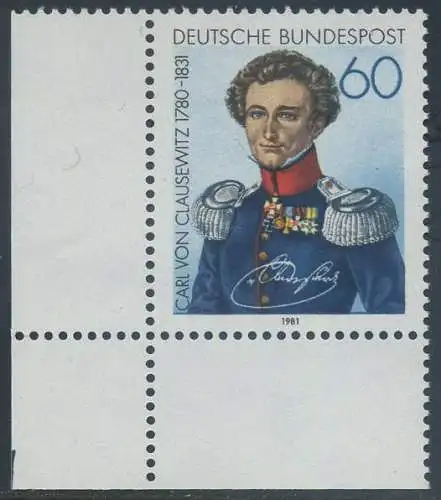 BUND 1981 Michel-Nummer 1115 postfrisch EINZELMARKE ECKRAND unten links