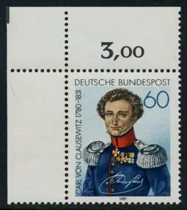 BUND 1981 Michel-Nummer 1115 postfrisch EINZELMARKE ECKRAND oben links