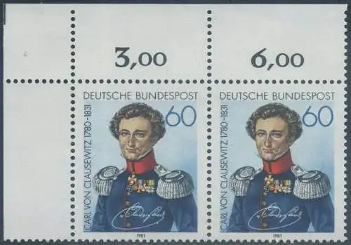 BUND 1981 Michel-Nummer 1115 postfrisch horiz.PAAR ECKRAND oben links