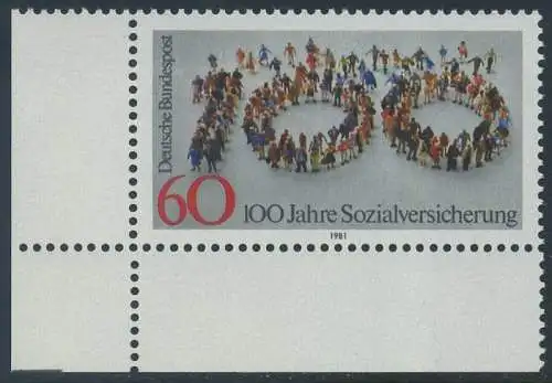 BUND 1981 Michel-Nummer 1116 postfrisch EINZELMARKE ECKRAND unten links