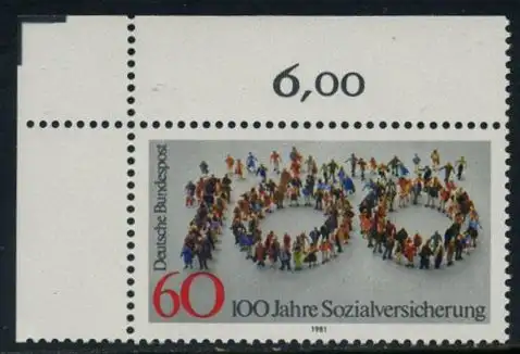 BUND 1981 Michel-Nummer 1116 postfrisch EINZELMARKE ECKRAND oben links