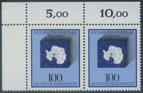 BUND 1981 Michel-Nummer 1117 postfrisch horiz.PAAR ECKRAND oben links