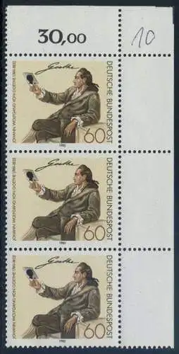 BUND 1982 Michel-Nummer 1121 postfrisch vert.STRIP(3) ECKRAND oben rechts