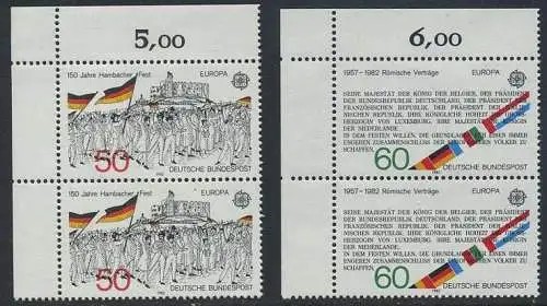 BUND 1982 Michel-Nummer 1130-1131 postfrisch SATZ(2) EINZELMARKEN vert.PAARE oben links
