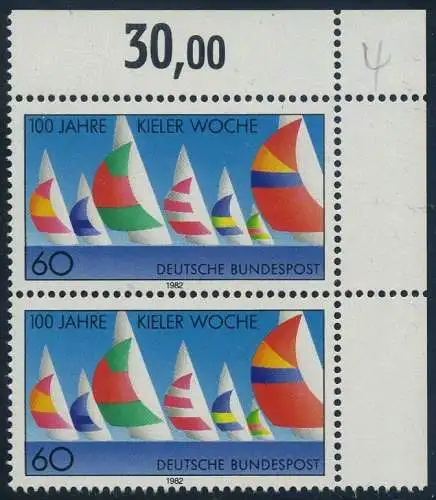 BUND 1982 Michel-Nummer 1132 postfrisch vert.PAAR ECKRAND oben rechts