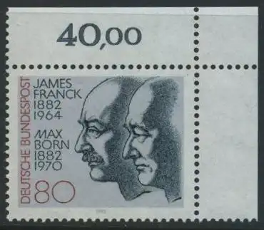 BUND 1982 Michel-Nummer 1147 postfrisch EINZELMARKE ECKRAND oben rechts