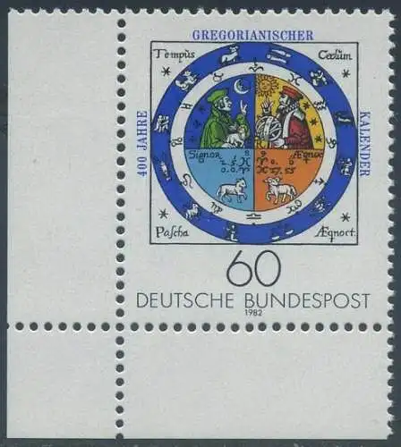 BUND 1982 Michel-Nummer 1155 postfrisch EINZELMARKE ECKRAND unten links