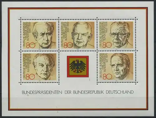 BUND 1982 Michel-Nummer 1156-1160 postfrisch BOGEN(5) -Blockausgabe 18-