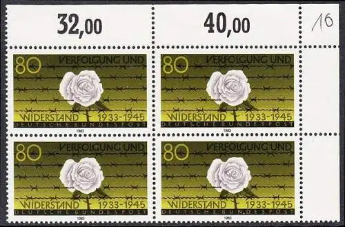 BUND 1983 Michel-Nummer 1163 postfrisch BLOCK ECKRAND oben rechts