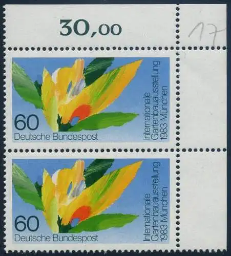 BUND 1983 Michel-Nummer 1174 postfrisch vert.PAAR ECKRAND oben rechts