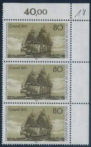 BUND 1983 Michel-Nummer 1180 postfrisch vert.STRIP(3) ECKRAND oben rechts