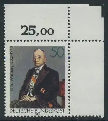 BUND 1983 Michel-Nummer 1184 postfrisch EINZELMARKE ECKRAND oben rechts