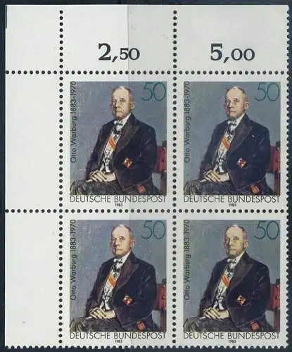 BUND 1983 Michel-Nummer 1184 postfrisch BLOCK ECKRAND oben links