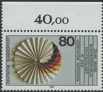 BUND 1983 Michel-Nummer 1185 postfrisch EINZELMARKE RAND oben (b)