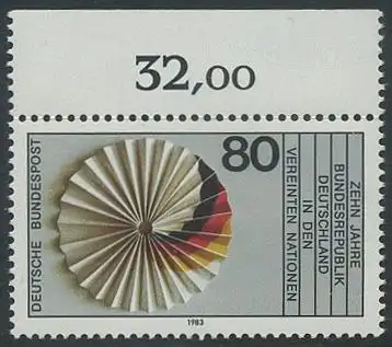 BUND 1983 Michel-Nummer 1185 postfrisch EINZELMARKE RAND oben (a)