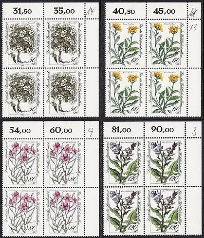 BUND 1983 Michel-Nummer 1188-1191 postfrisch SATZ(4) BLÖCKE ECKRAND oben rechts