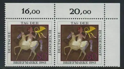 BUND 1983 Michel-Nummer 1192 postfrisch horiz.PAAR ECKRAND oben rechts