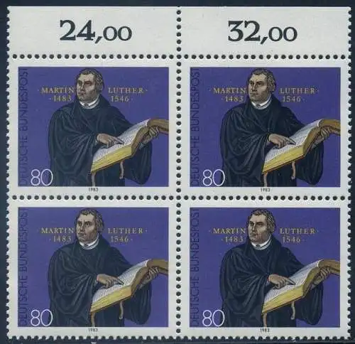 BUND 1983 Michel-Nummer 1193 postfrisch BLOCK RÄNDER oben