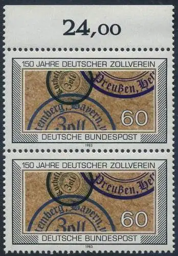 BUND 1983 Michel-Nummer 1195 postfrisch vert.PAAR RAND oben