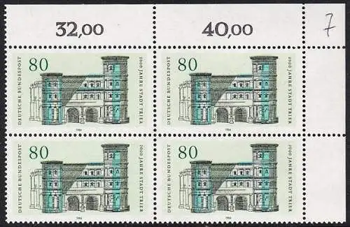 BUND 1984 Michel-Nummer 1197 postfrisch BLOCK ECKRAND oben rechts